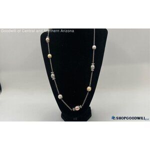 Vintage HOB Mexico 925 Sterling Silver Faux Pearl Station Necklace Opera 36" 59g